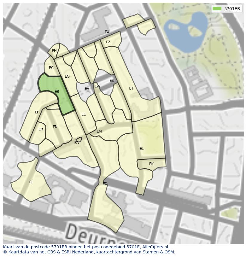 Afbeelding van het postcodegebied 5701 EB op de kaart.