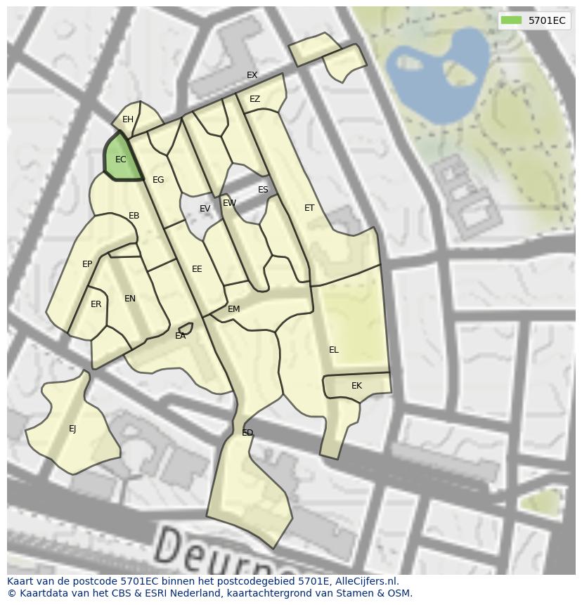 Afbeelding van het postcodegebied 5701 EC op de kaart.
