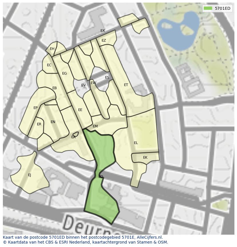 Afbeelding van het postcodegebied 5701 ED op de kaart.