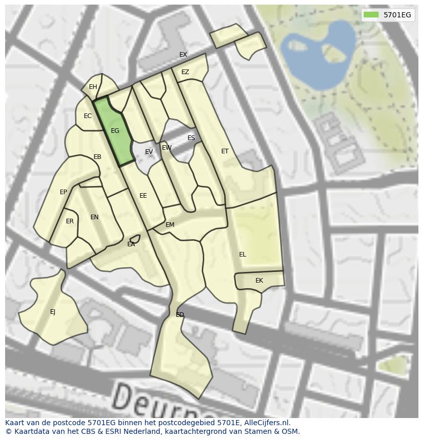 Afbeelding van het postcodegebied 5701 EG op de kaart.