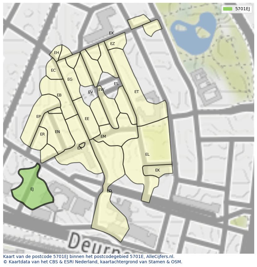 Afbeelding van het postcodegebied 5701 EJ op de kaart.