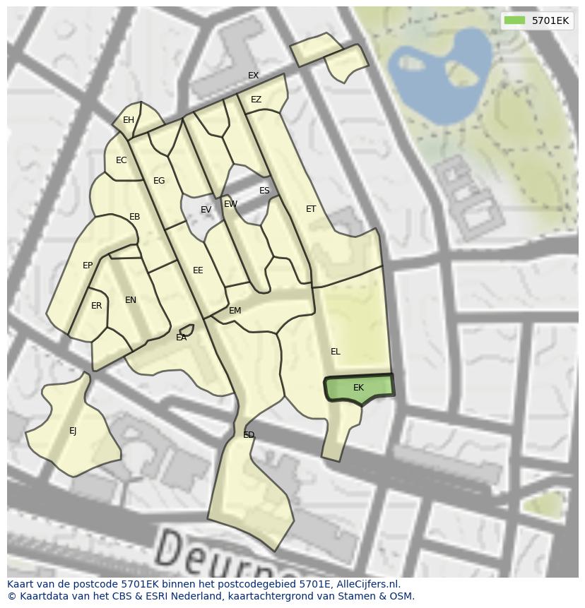 Afbeelding van het postcodegebied 5701 EK op de kaart.
