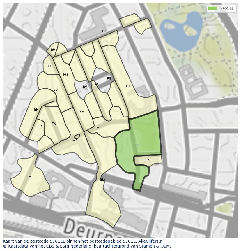 Afbeelding van het postcodegebied 5701 EL op de kaart.