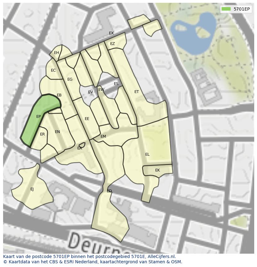 Afbeelding van het postcodegebied 5701 EP op de kaart.