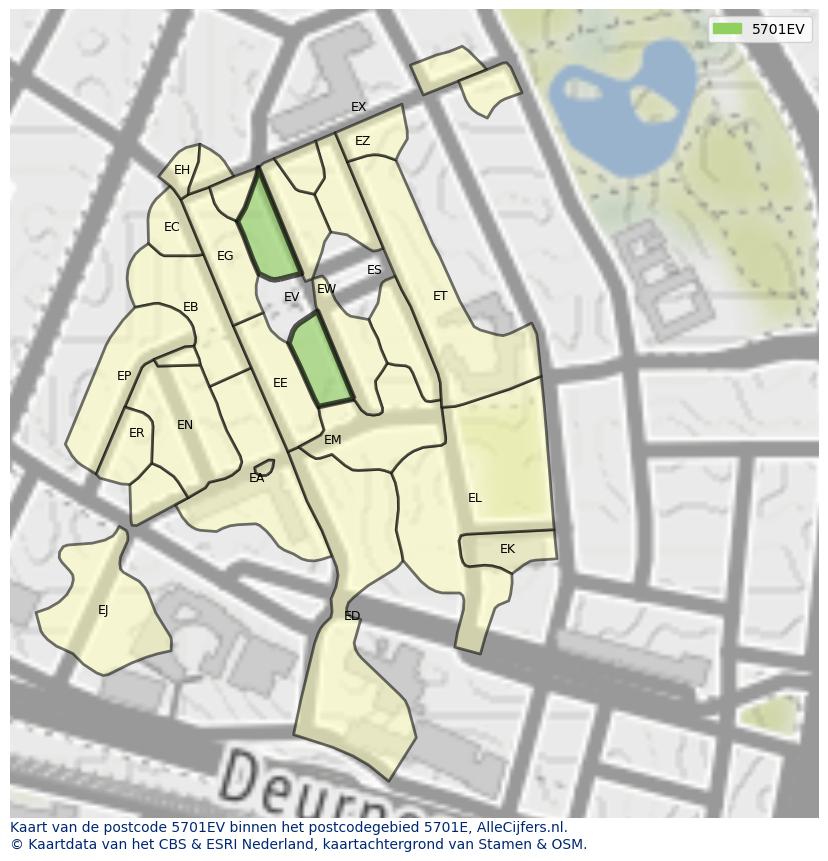 Afbeelding van het postcodegebied 5701 EV op de kaart.