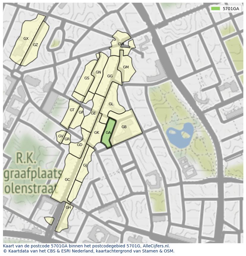 Afbeelding van het postcodegebied 5701 GA op de kaart.
