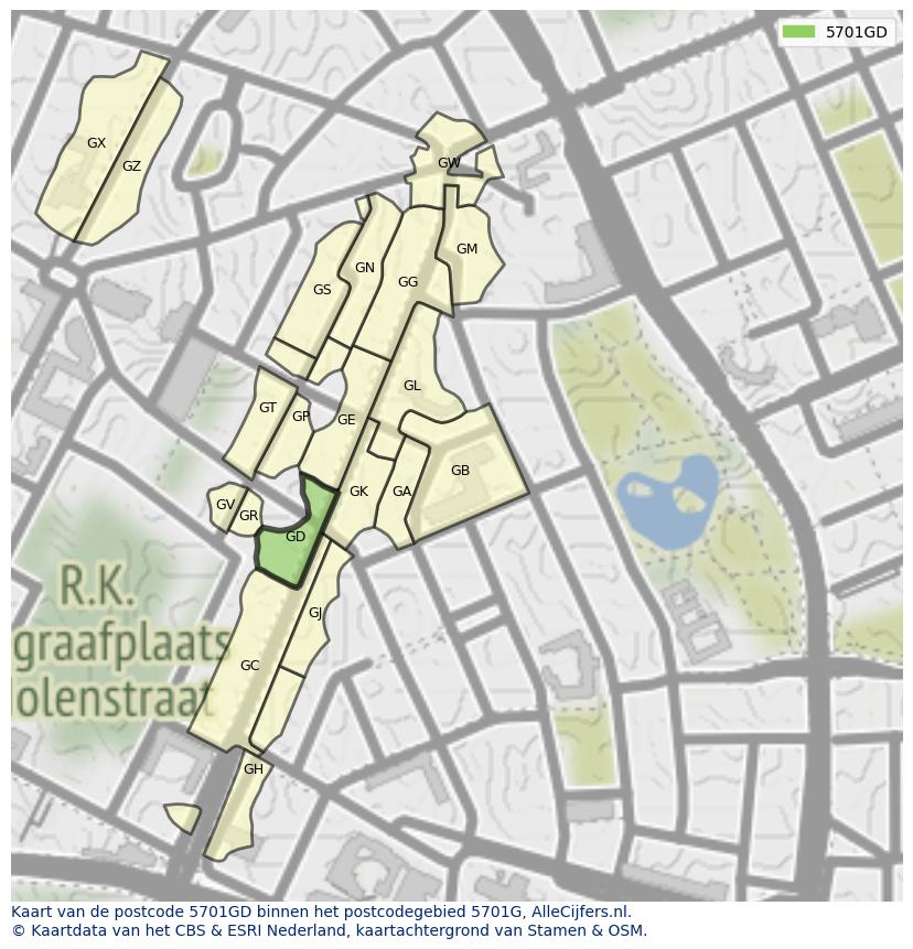 Afbeelding van het postcodegebied 5701 GD op de kaart.