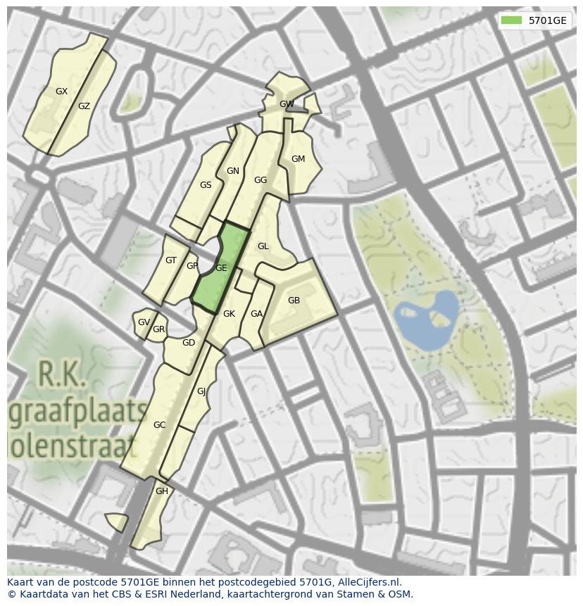 Afbeelding van het postcodegebied 5701 GE op de kaart.