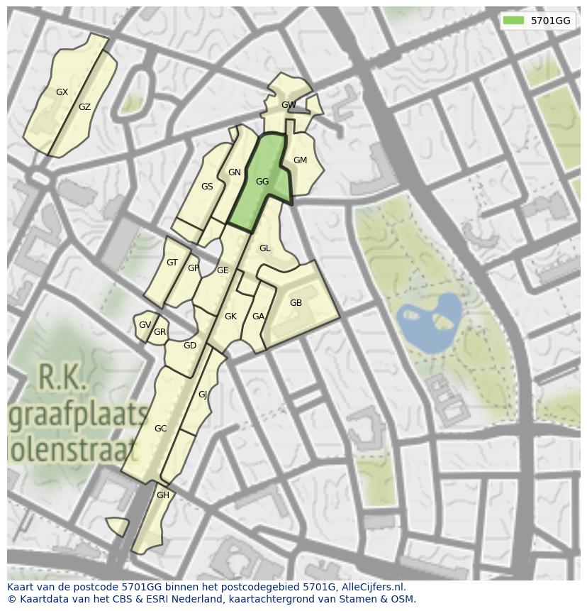 Afbeelding van het postcodegebied 5701 GG op de kaart.