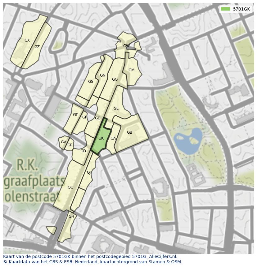 Afbeelding van het postcodegebied 5701 GK op de kaart.