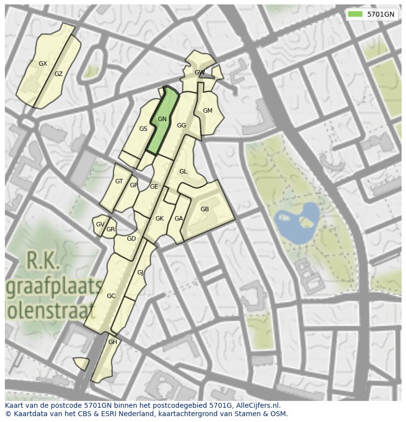 Afbeelding van het postcodegebied 5701 GN op de kaart.