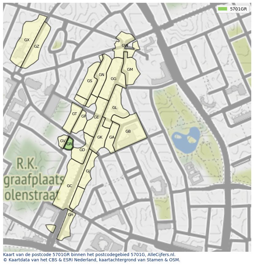 Afbeelding van het postcodegebied 5701 GR op de kaart.