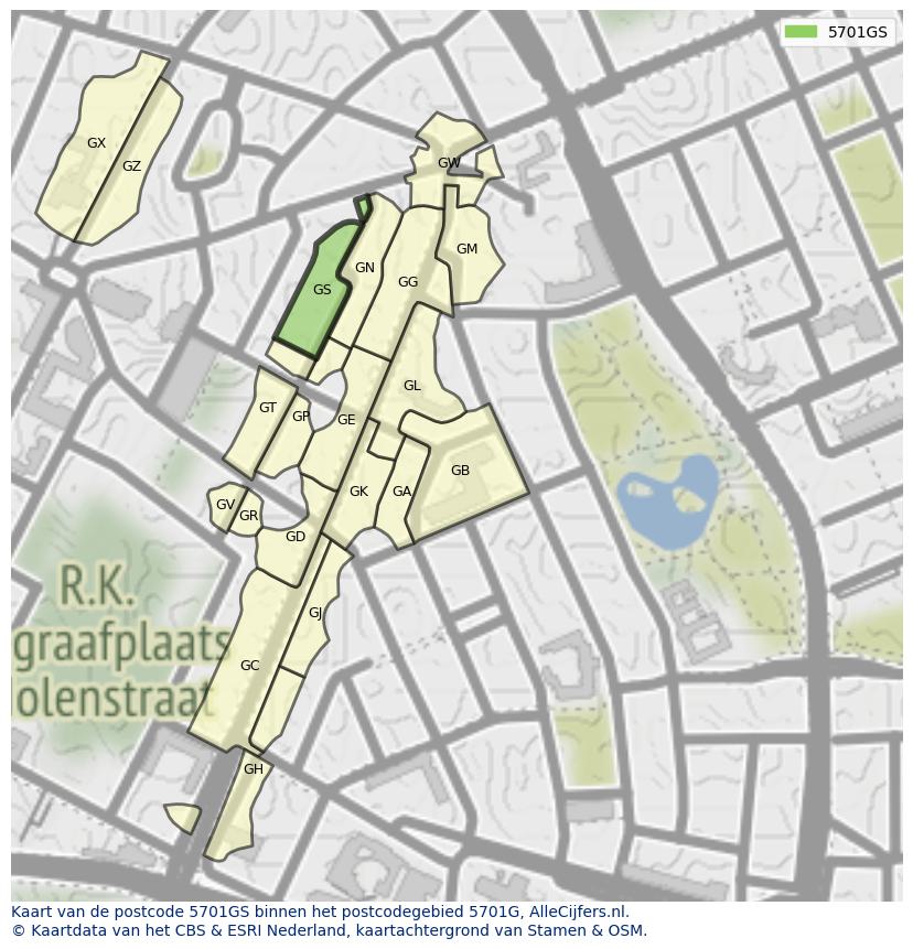 Afbeelding van het postcodegebied 5701 GS op de kaart.