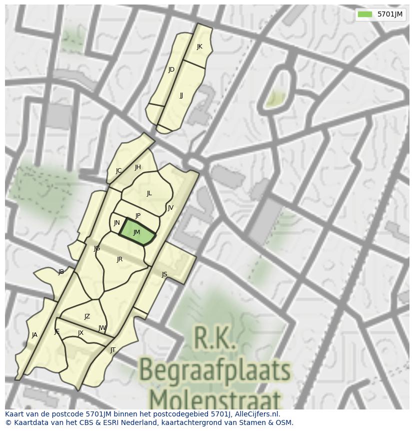 Afbeelding van het postcodegebied 5701 JM op de kaart.