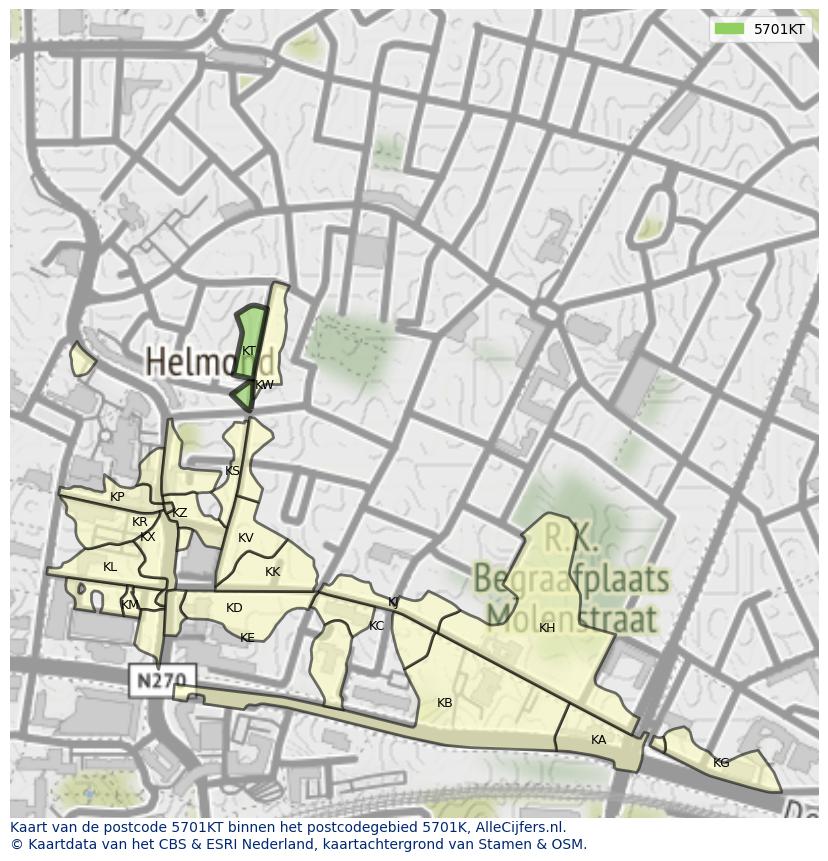 Afbeelding van het postcodegebied 5701 KT op de kaart.