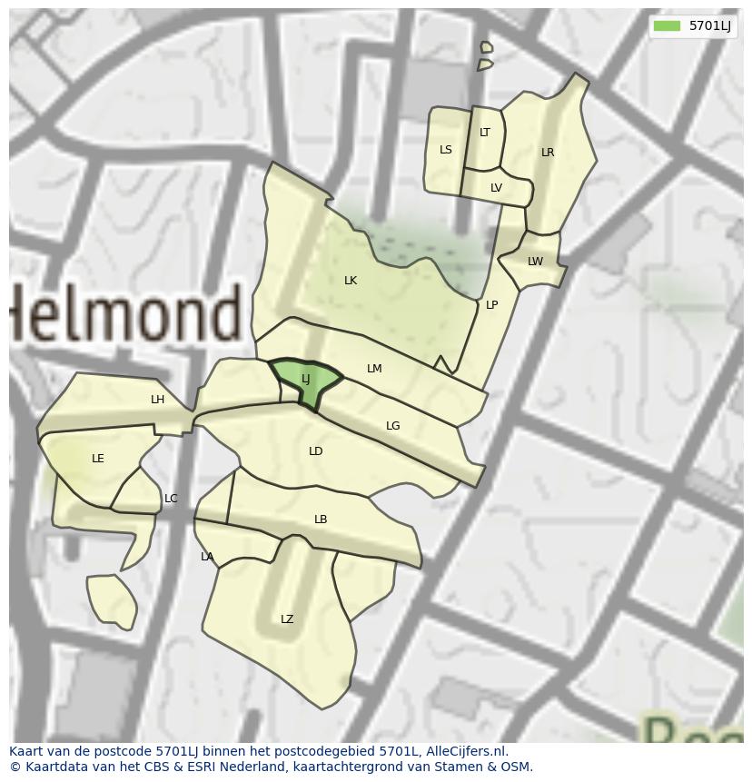 Afbeelding van het postcodegebied 5701 LJ op de kaart.