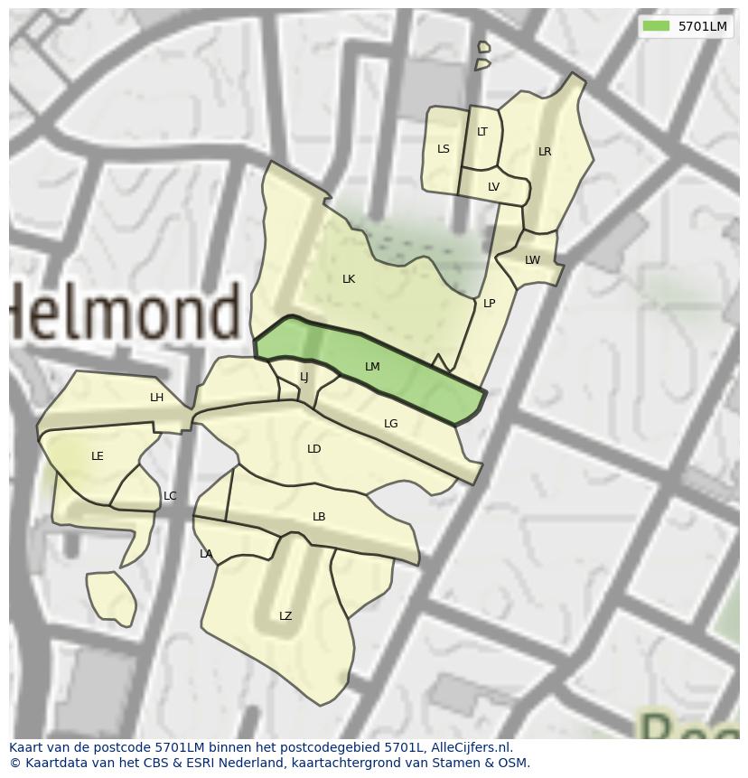 Afbeelding van het postcodegebied 5701 LM op de kaart.