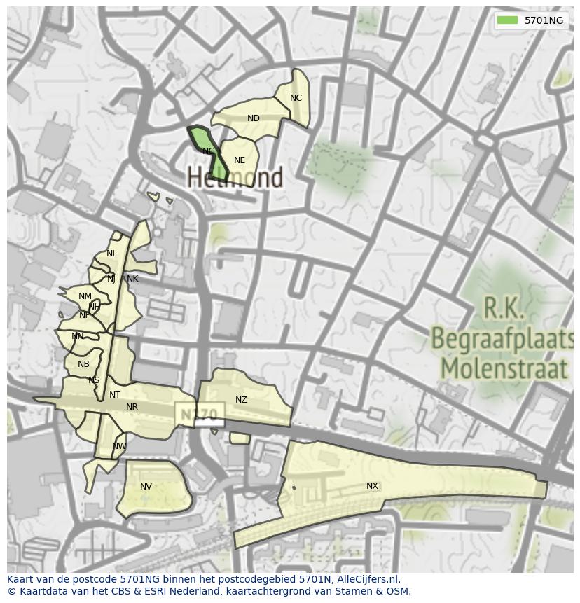Afbeelding van het postcodegebied 5701 NG op de kaart.