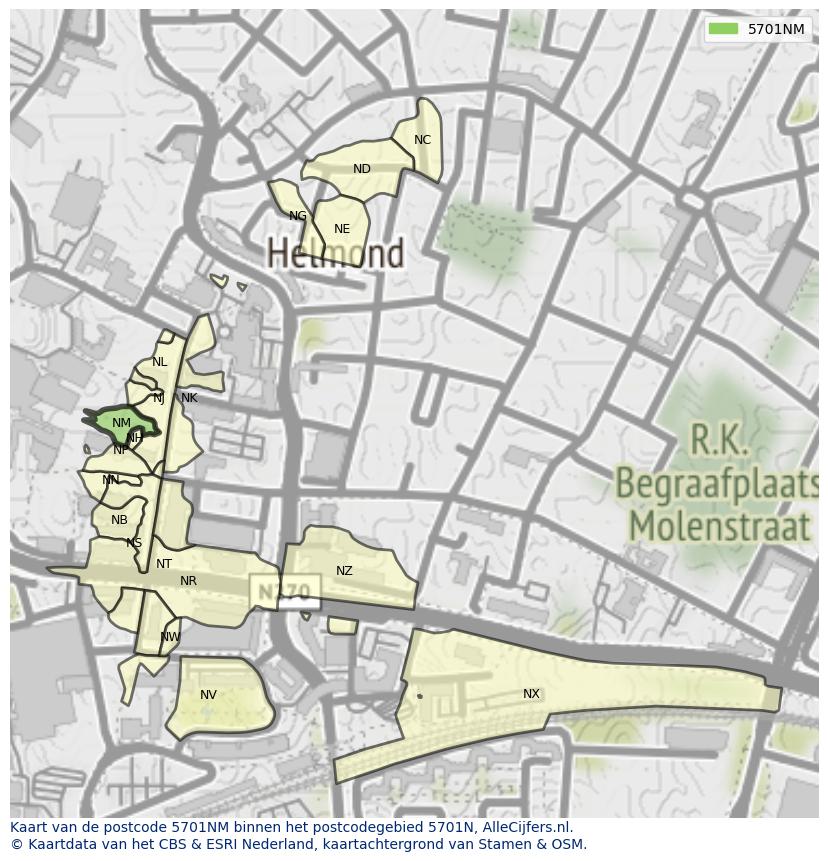 Afbeelding van het postcodegebied 5701 NM op de kaart.