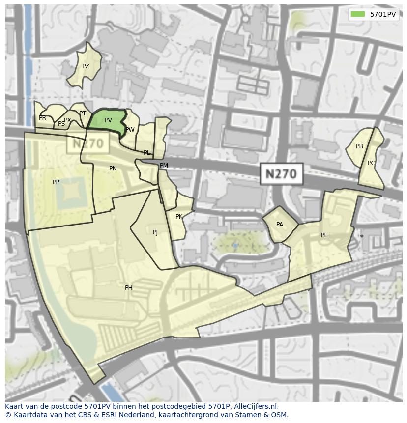 Afbeelding van het postcodegebied 5701 PV op de kaart.