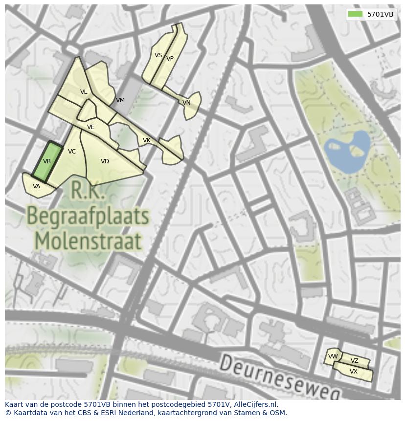 Afbeelding van het postcodegebied 5701 VB op de kaart.