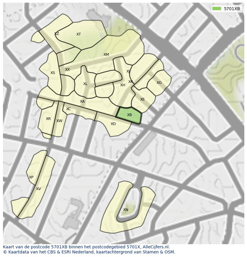 Afbeelding van het postcodegebied 5701 XB op de kaart.