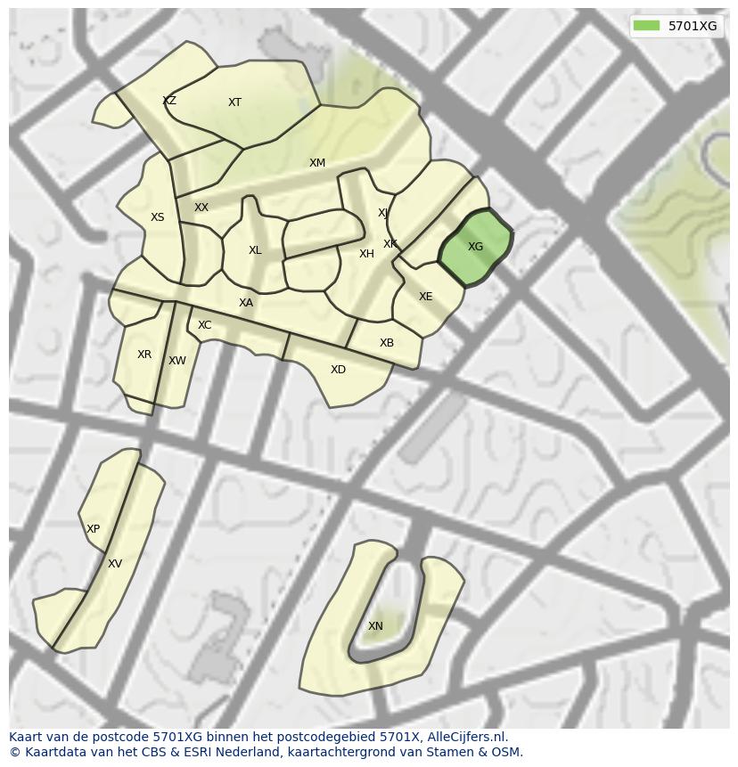 Afbeelding van het postcodegebied 5701 XG op de kaart.