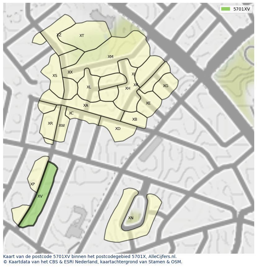 Afbeelding van het postcodegebied 5701 XV op de kaart.