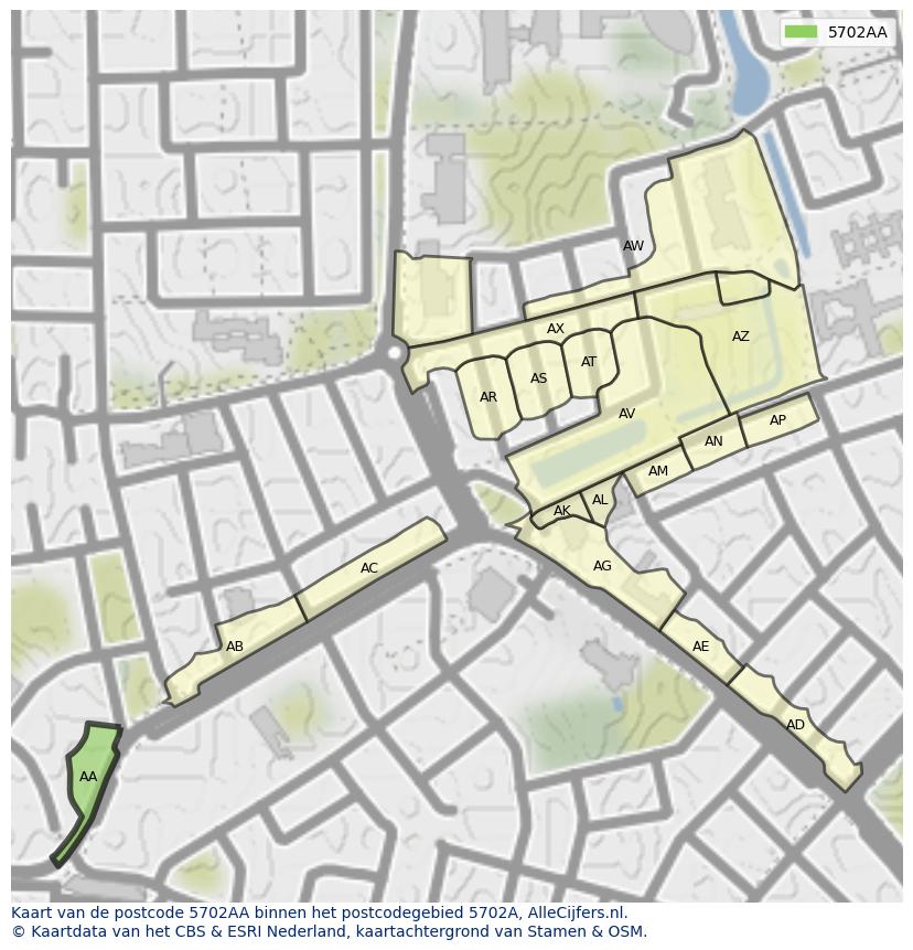 Afbeelding van het postcodegebied 5702 AA op de kaart.