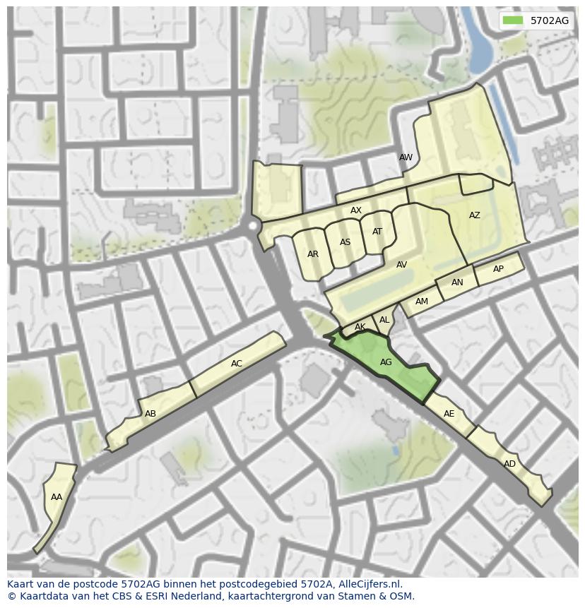Afbeelding van het postcodegebied 5702 AG op de kaart.