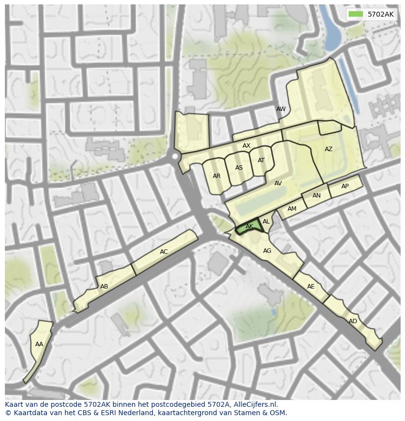 Afbeelding van het postcodegebied 5702 AK op de kaart.