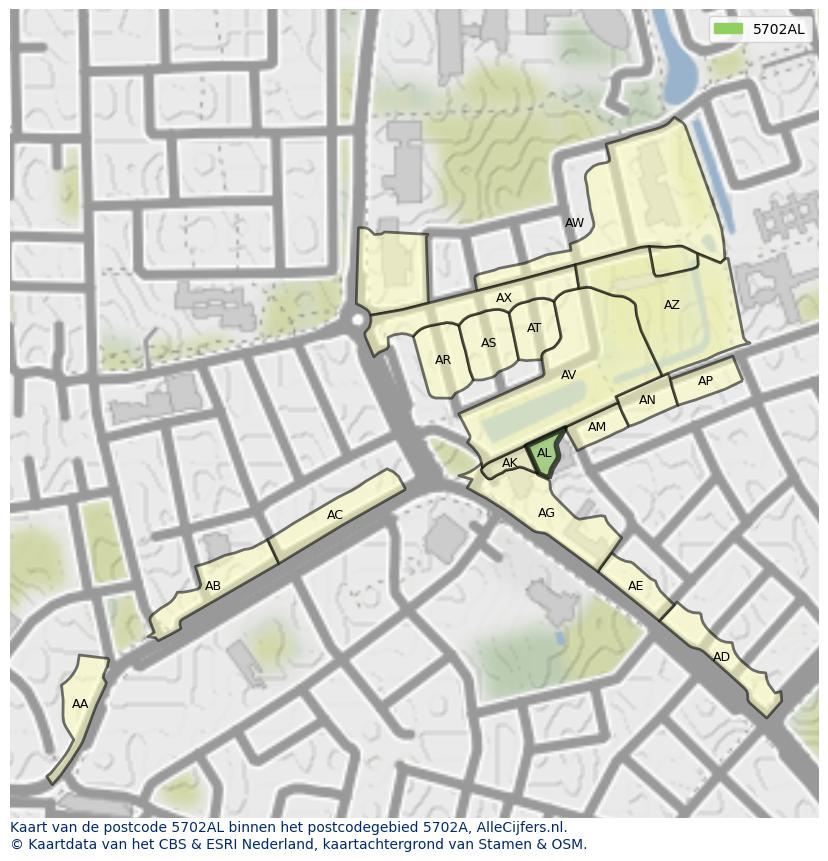 Afbeelding van het postcodegebied 5702 AL op de kaart.