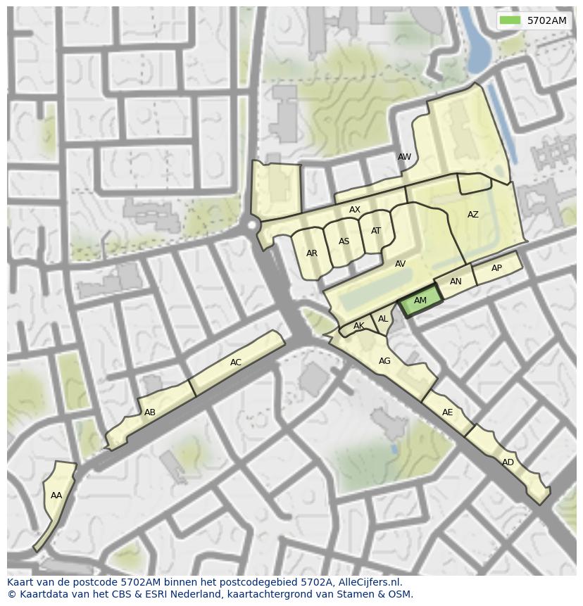 Afbeelding van het postcodegebied 5702 AM op de kaart.