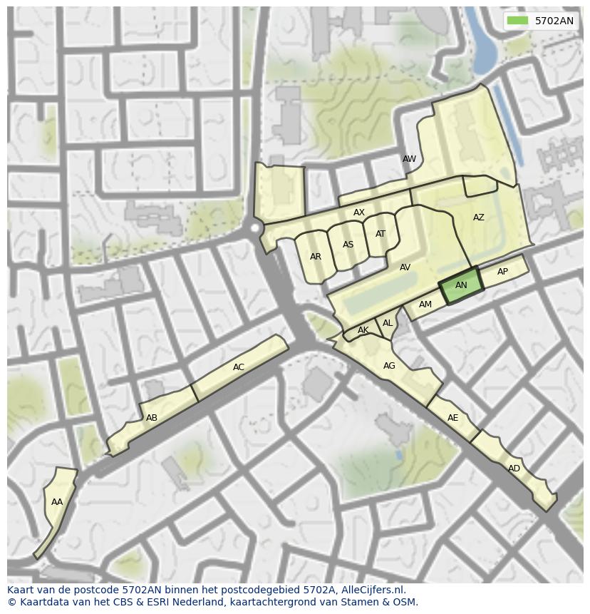 Afbeelding van het postcodegebied 5702 AN op de kaart.