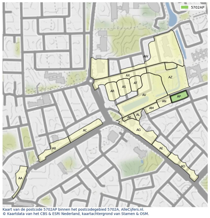 Afbeelding van het postcodegebied 5702 AP op de kaart.