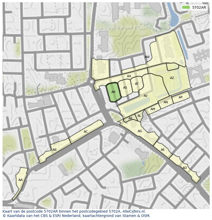Afbeelding van het postcodegebied 5702 AR op de kaart.