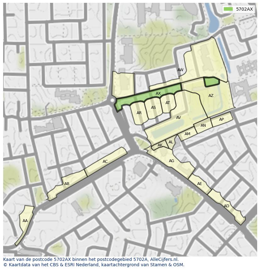 Afbeelding van het postcodegebied 5702 AX op de kaart.