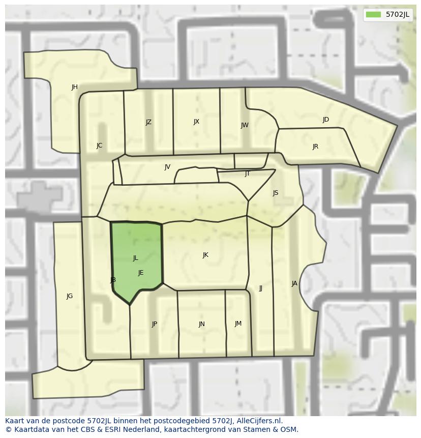 Afbeelding van het postcodegebied 5702 JL op de kaart.