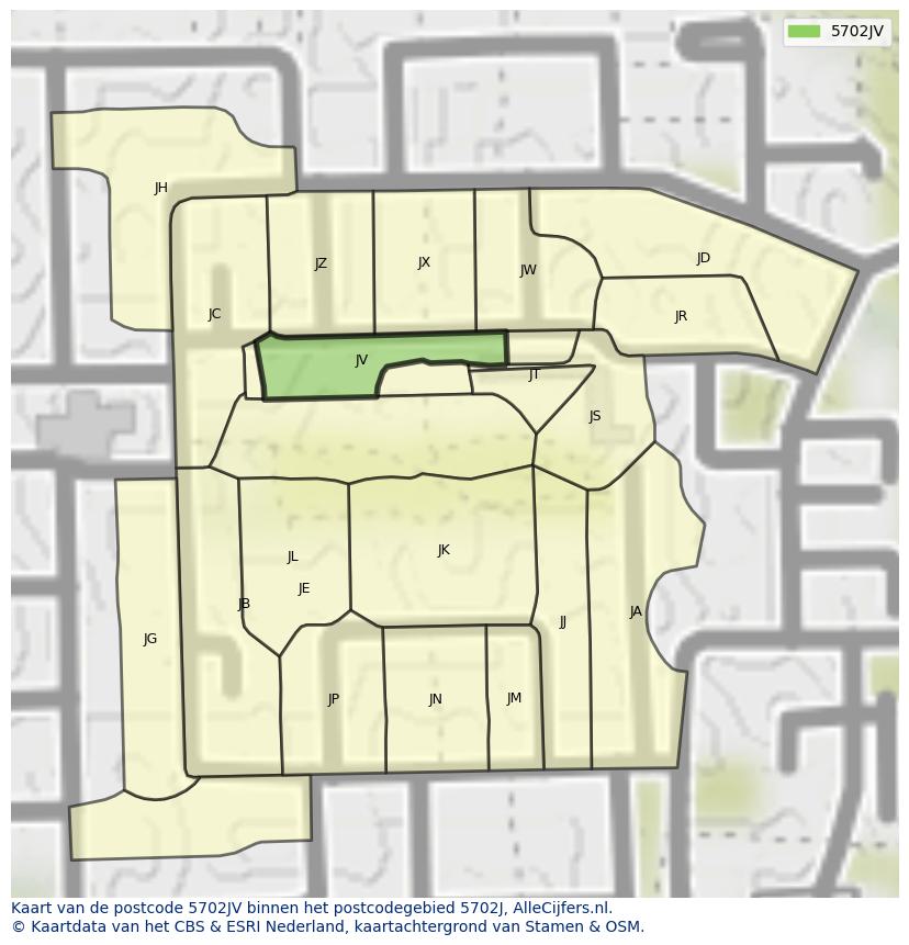 Afbeelding van het postcodegebied 5702 JV op de kaart.