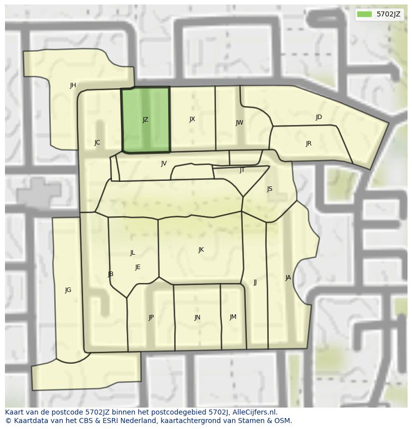 Afbeelding van het postcodegebied 5702 JZ op de kaart.