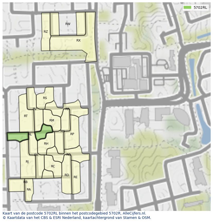 Afbeelding van het postcodegebied 5702 RL op de kaart.