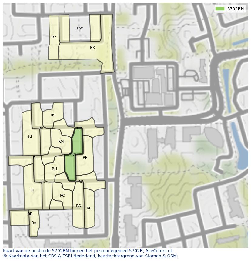 Afbeelding van het postcodegebied 5702 RN op de kaart.