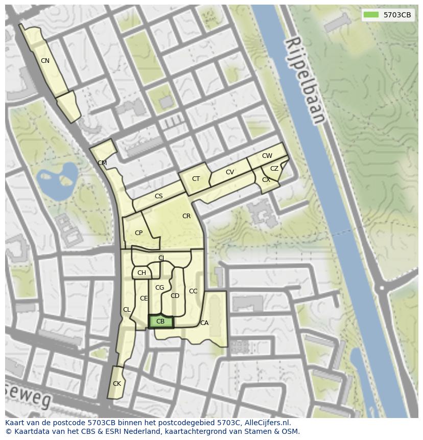 Afbeelding van het postcodegebied 5703 CB op de kaart.