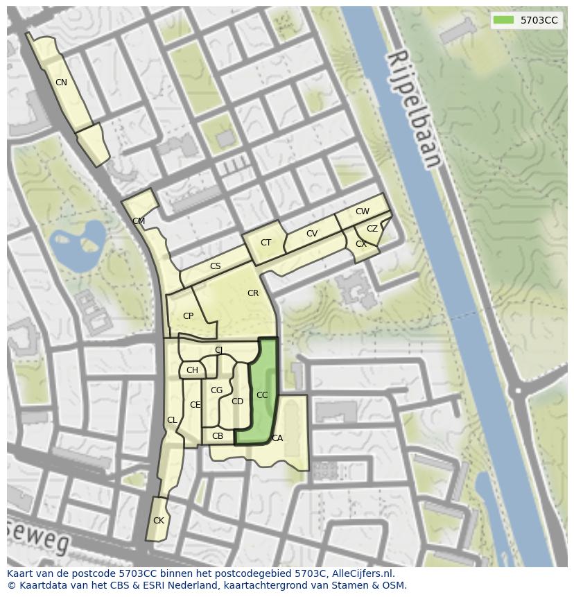 Afbeelding van het postcodegebied 5703 CC op de kaart.