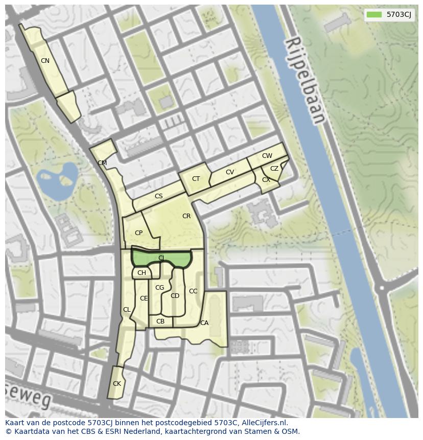 Afbeelding van het postcodegebied 5703 CJ op de kaart.