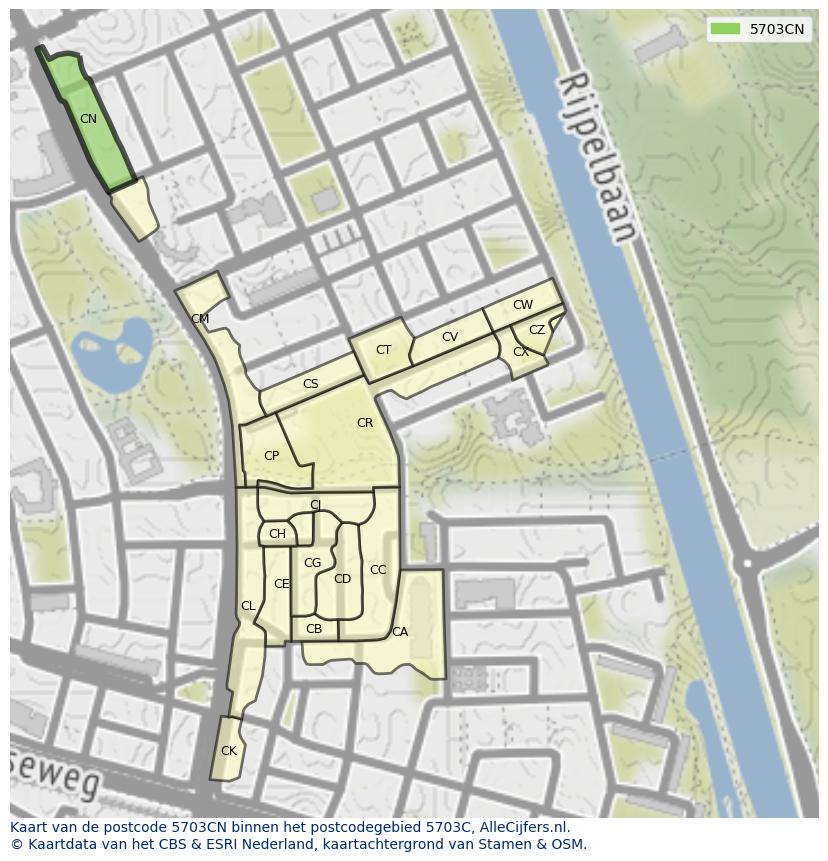 Afbeelding van het postcodegebied 5703 CN op de kaart.