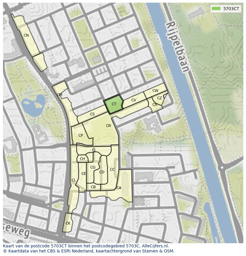 Afbeelding van het postcodegebied 5703 CT op de kaart.