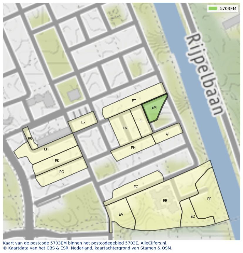 Afbeelding van het postcodegebied 5703 EM op de kaart.