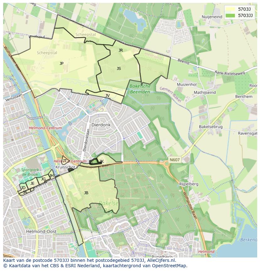 Afbeelding van het postcodegebied 5703 JJ op de kaart.