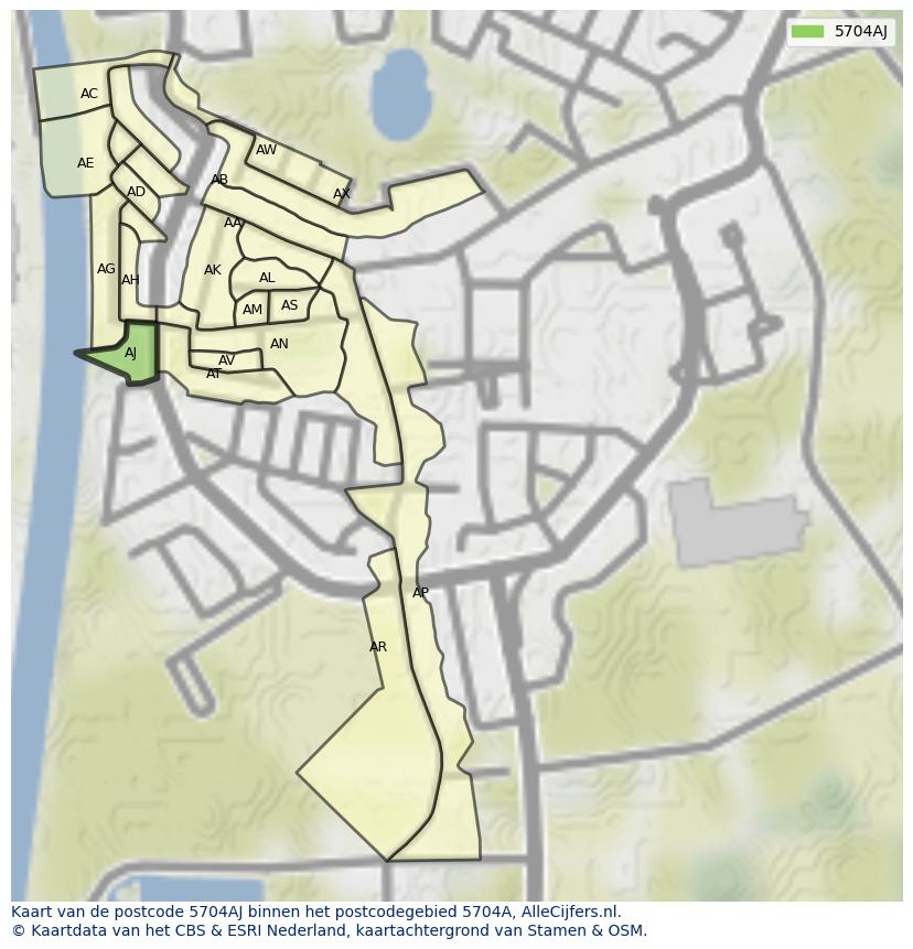 Afbeelding van het postcodegebied 5704 AJ op de kaart.